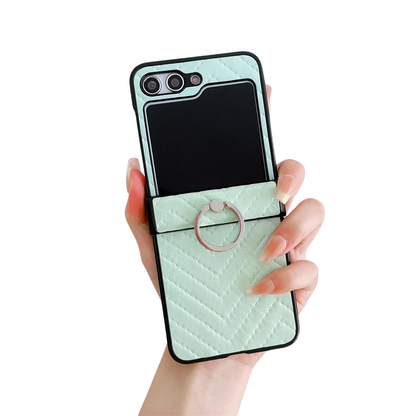 Samsung Z Flip Ring Holder Leather Case