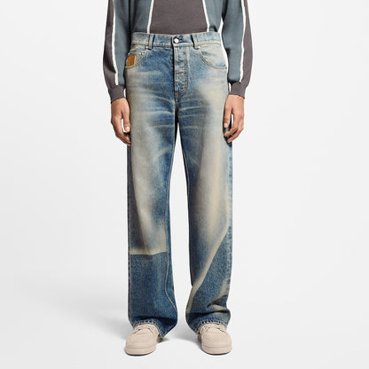 Pantalon droit effet décoloré en denim
