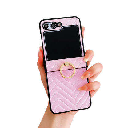 Samsung Z Flip Ring Holder Leather Case
