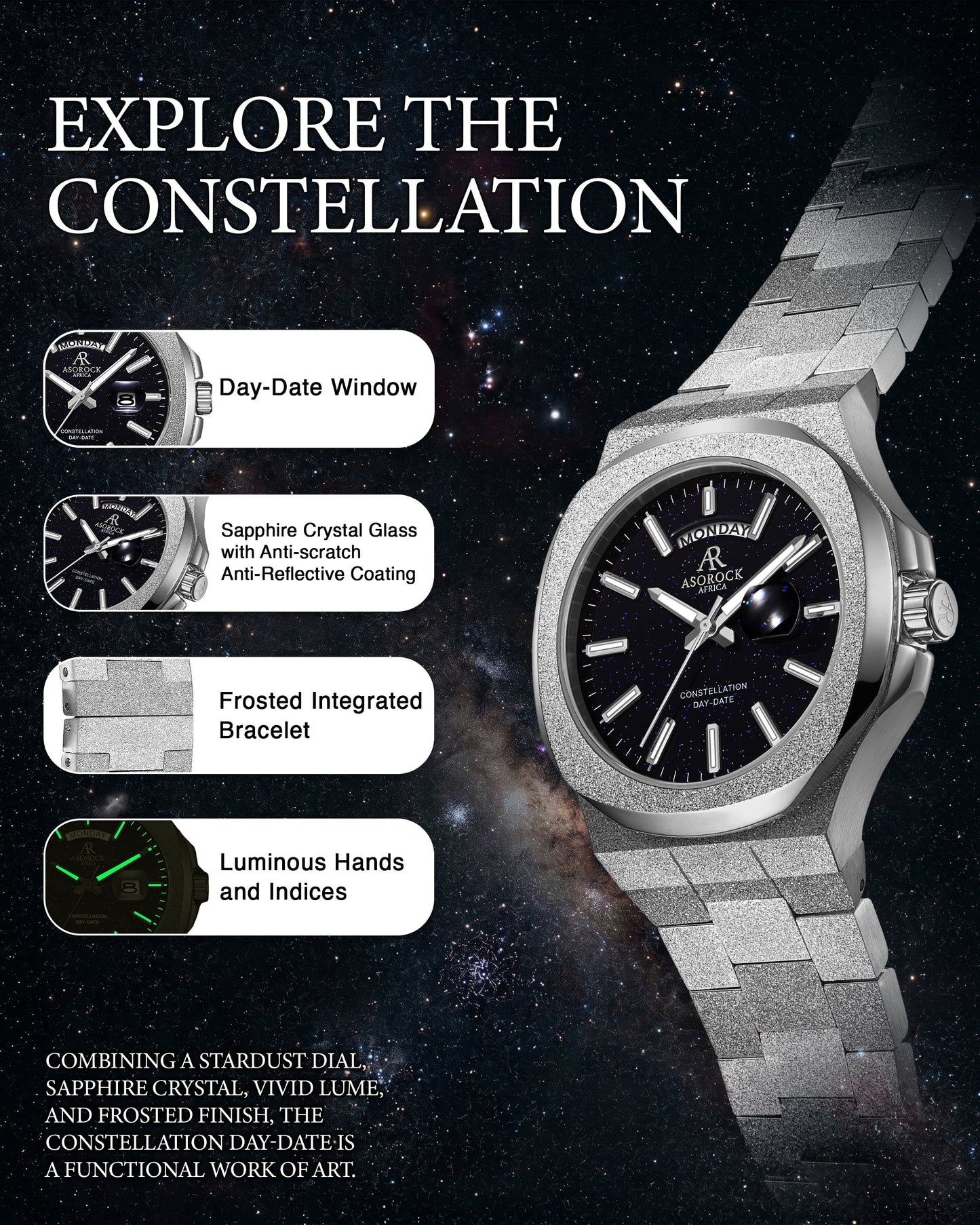 Silver/Black Frosted Stardust Constellation Day Date