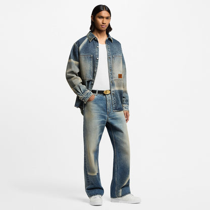 Pantalon droit effet décoloré en denim