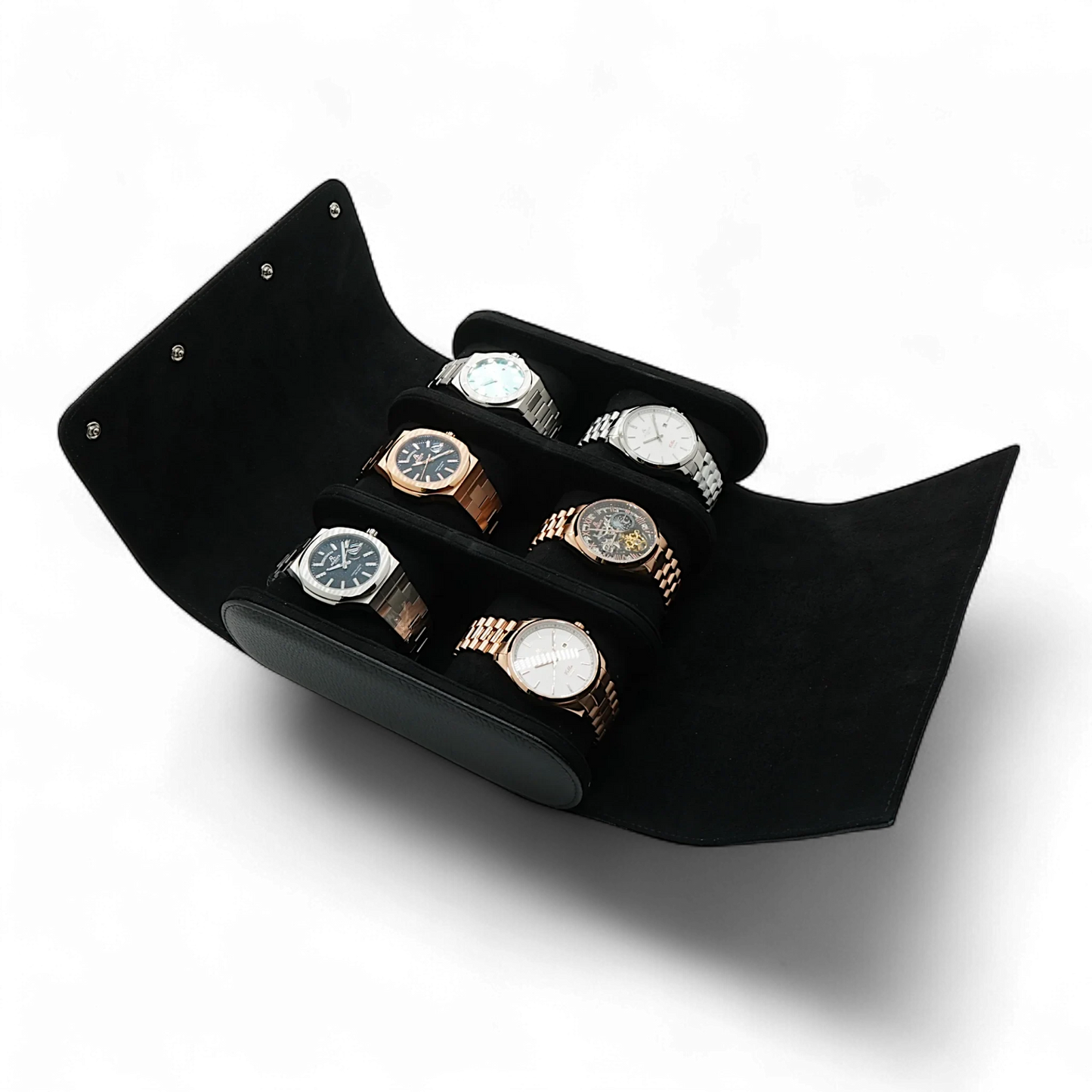 6pcs Black litchi leather watch case