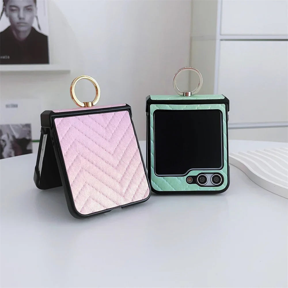 Samsung Z Flip Ring Holder Leather Case