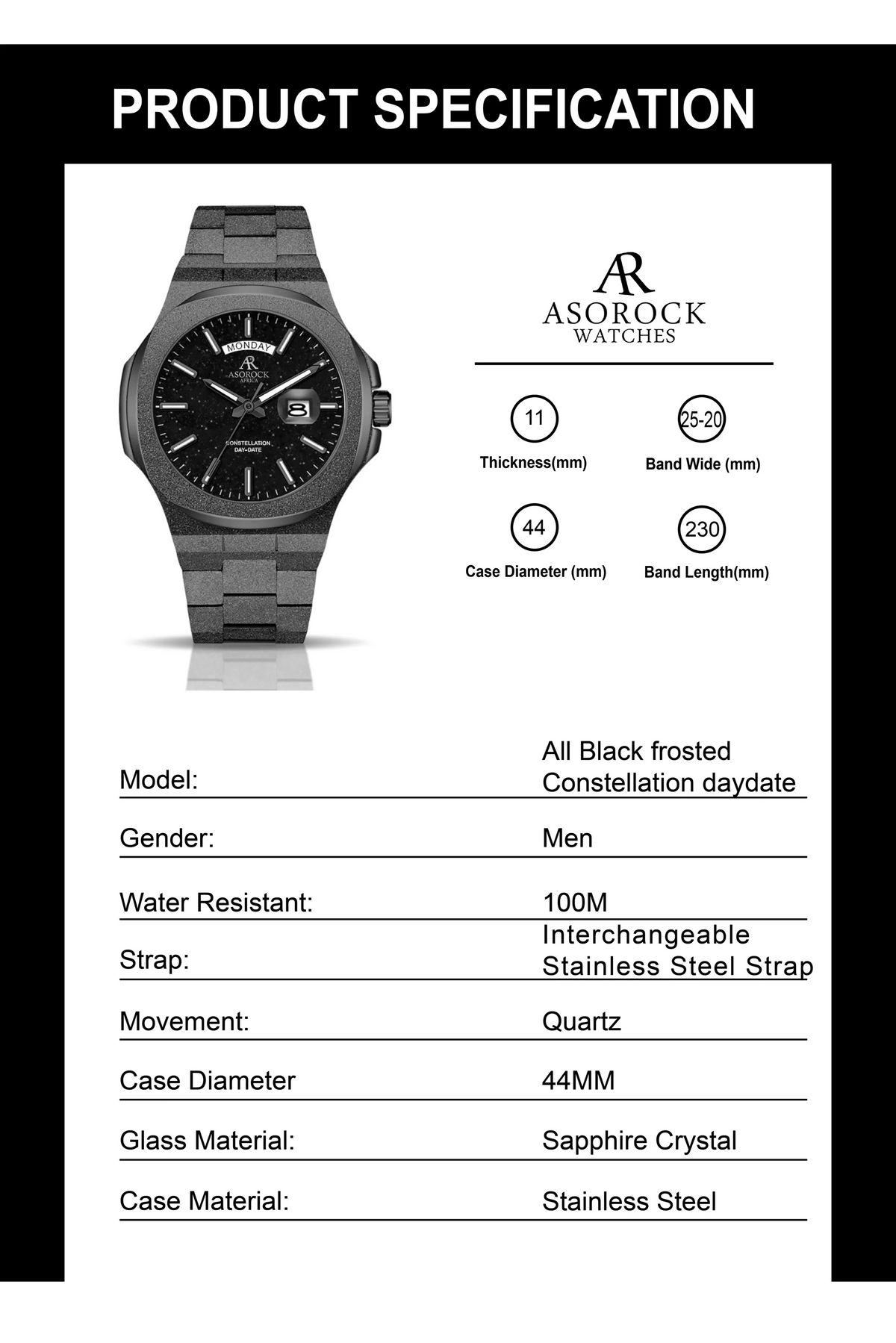 All Black frosted stardust Constellation Day-Date