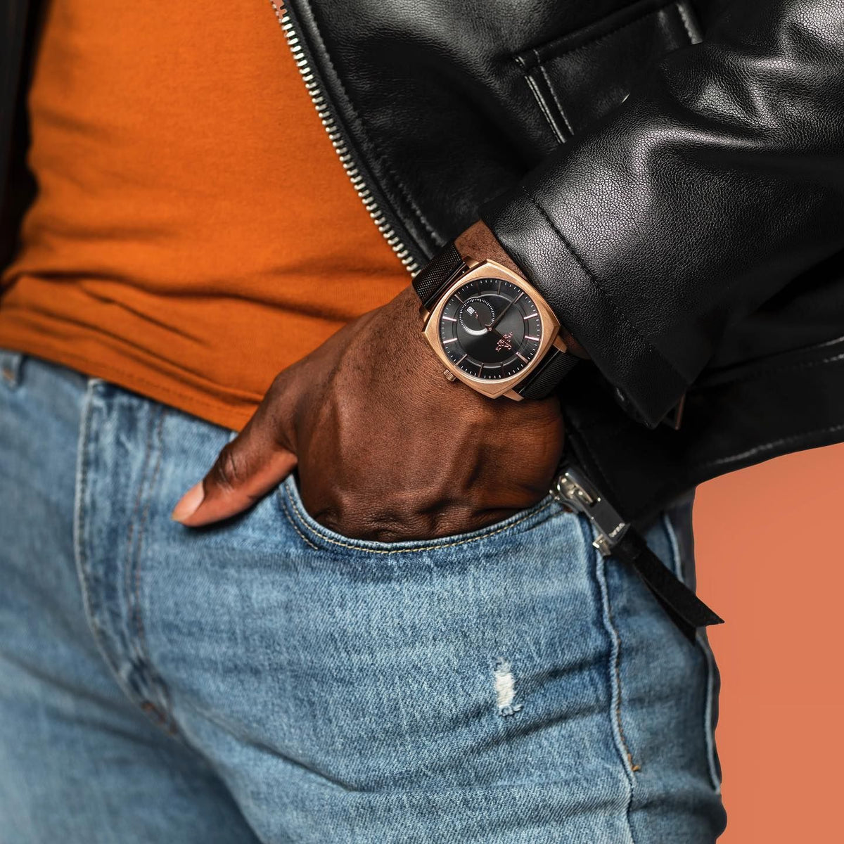 RoseGold/Black Monolith (black mesh strap)