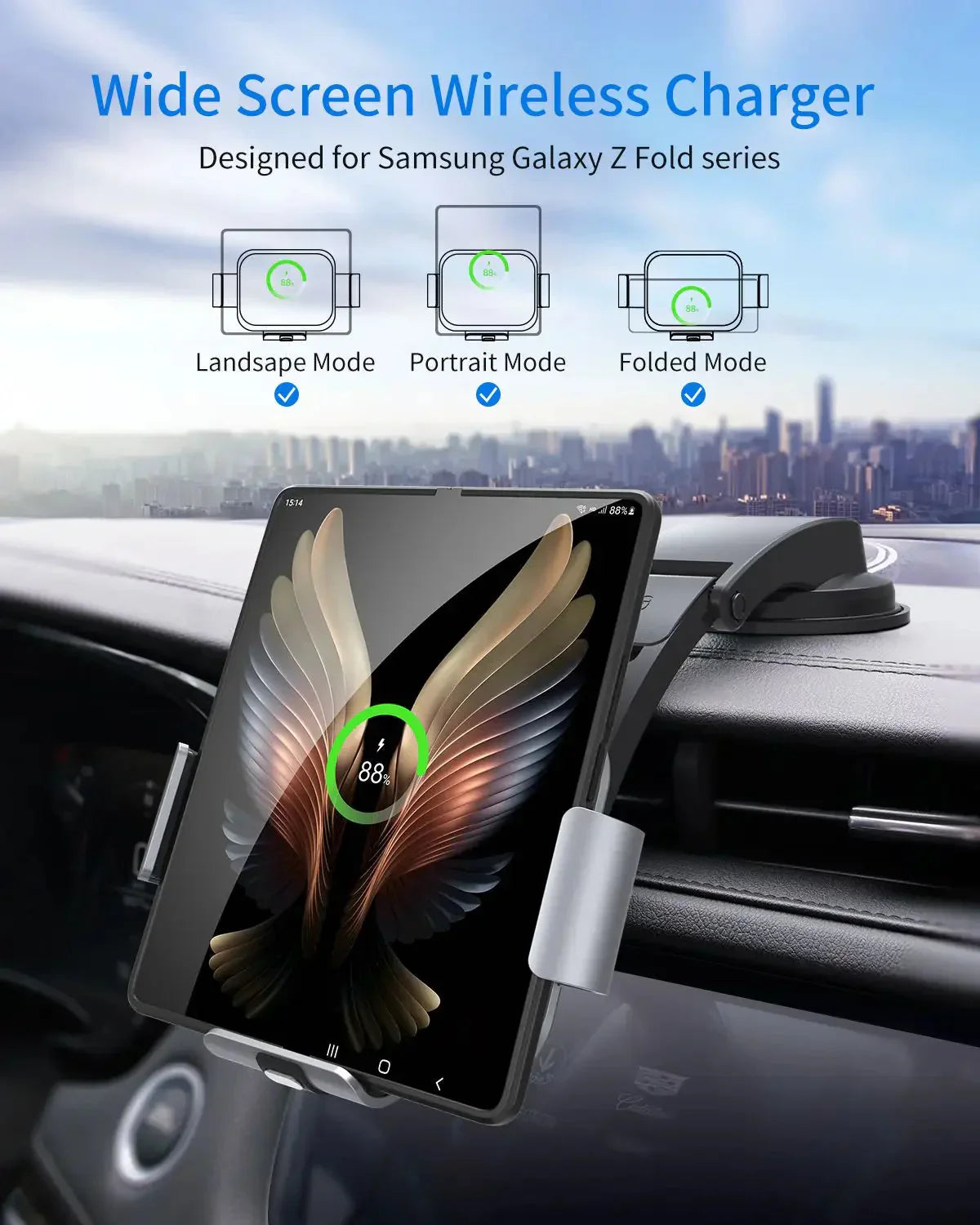 ChargeClamp Pro™ Z Fold Wireless Auto-Clamping Car Charger