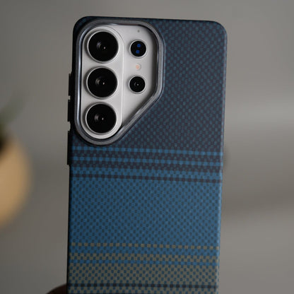 Galaxy S26 Ultra Carbon Fiber Texture Design Hard Pc MagSafe Case Cover BlueLine