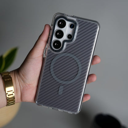 Galaxy S26 Ultra Carbon Texture Transparent Metal Camera Ring MagSafe Cover
