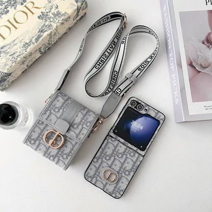 Luxury Flip Wallet Case + Crossbody Strap
